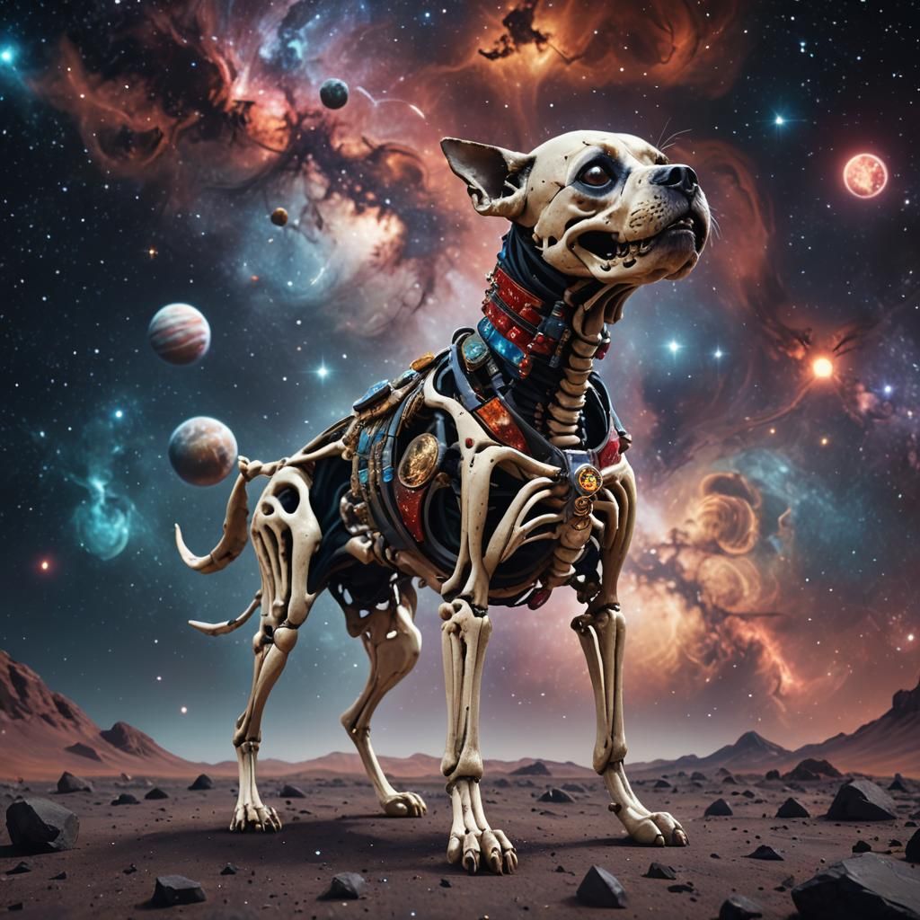 Dog Skeleton in Space: Detailed Matte Painting