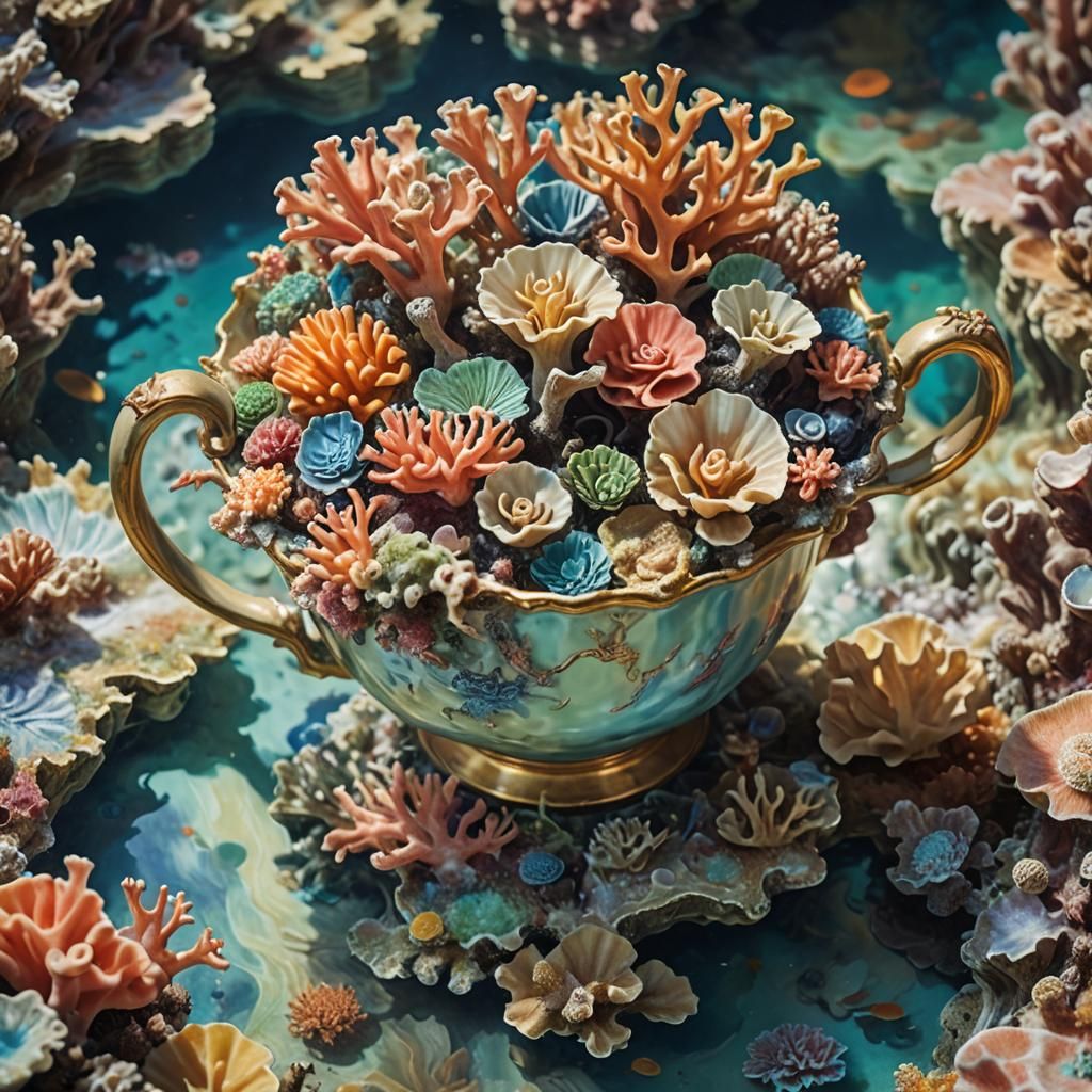 Coral Reef in Giant Teacup: Impressionist Macro Shot