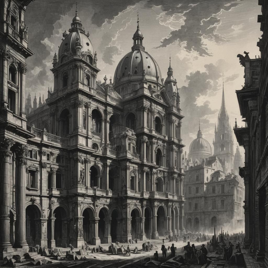 Paris Cityscape in Engraving Style