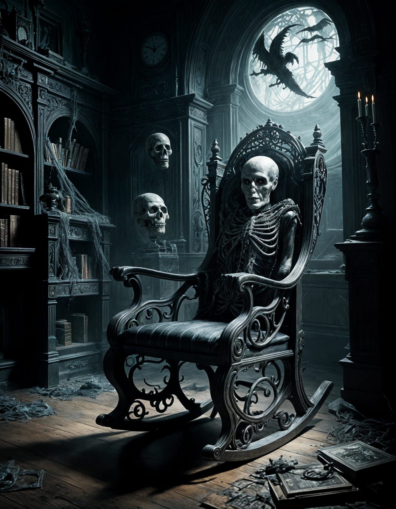 Ethereal Rocking Chair in Gothic Mansion