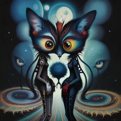 People in Pop Surrealist Painting with Detailed Eyes