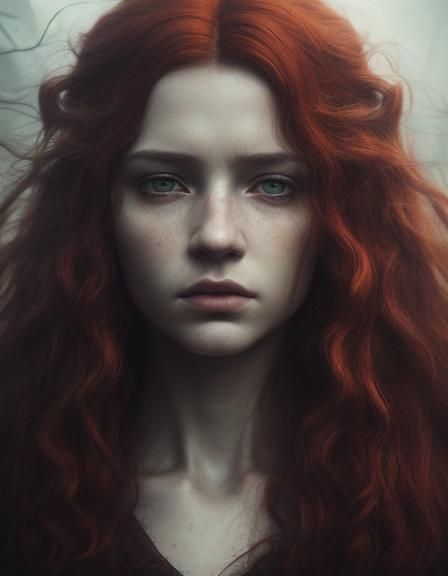 Fantasy Elf with Red Hair in Beksiński Style