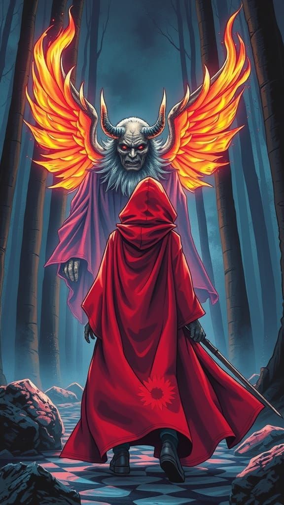 Red Riding Hood Meets Warlock: Cyberpunk Shin Hanga Fusion