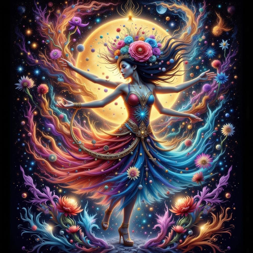 Ethereal Humanoid Flower Dance as Tarot Card