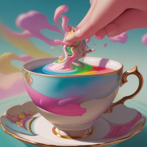 Melting Clock in Teacup: Surreal Spring Colors