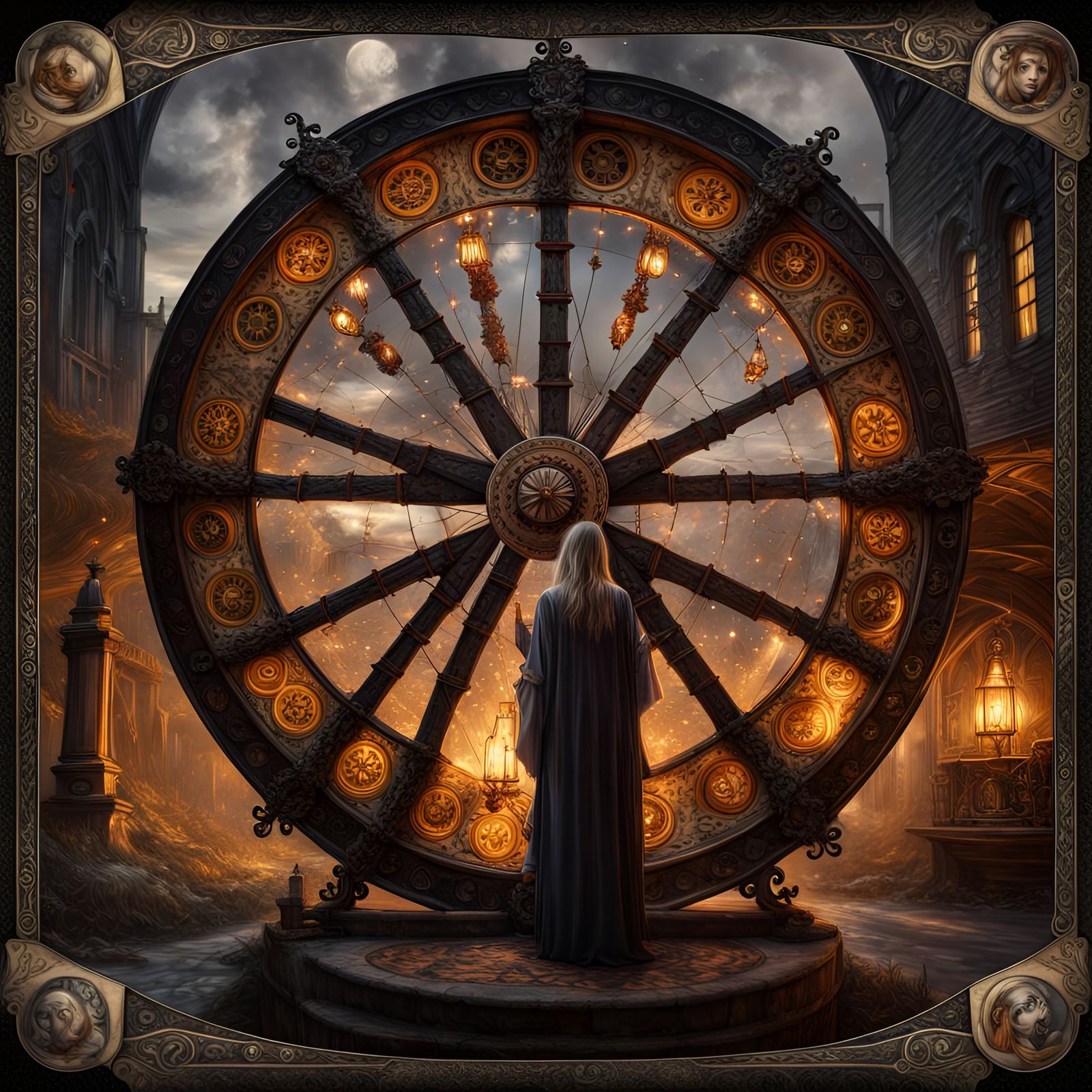 Wheel of Fortune: Gothic Tarot Card in Renaissance Style