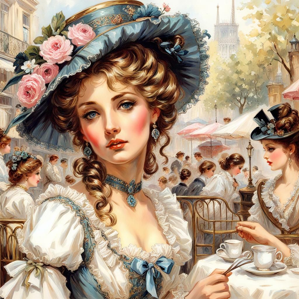 Victorian Woman in Paris Cafe: Splash Art