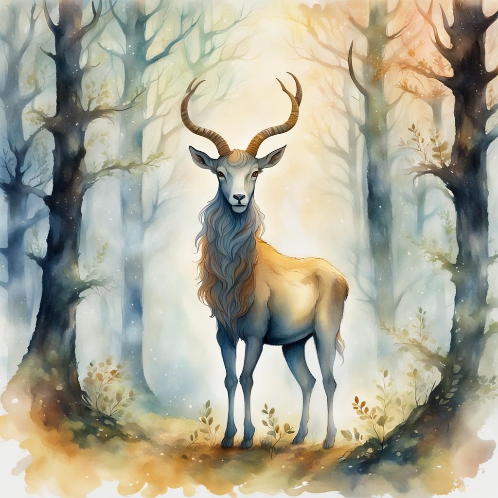 Mystical Faun in Ethereal Forest Clearing