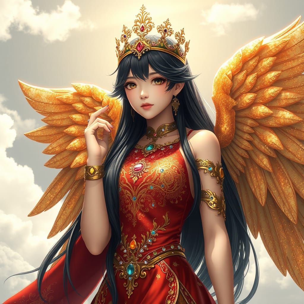 Glittering Angel in Golden Light: 3D Anime Art