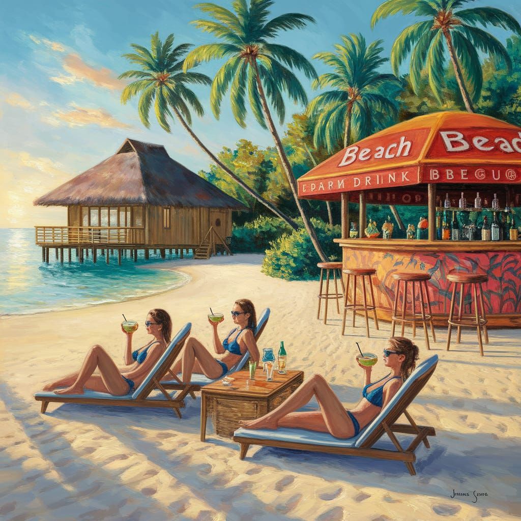 Mauritius Beach Scene in Oil Painting Style