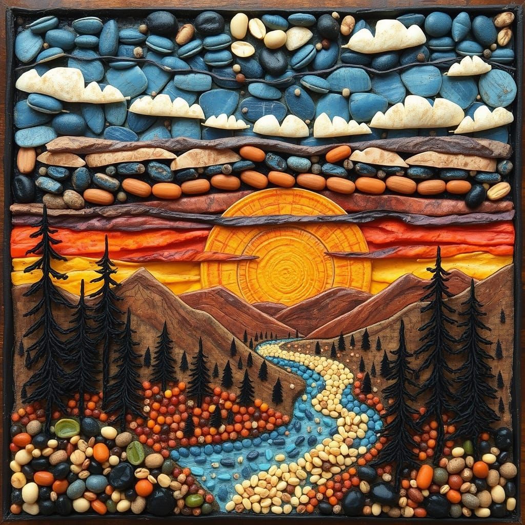 Folk Art Landscape of Seeds and Beans
