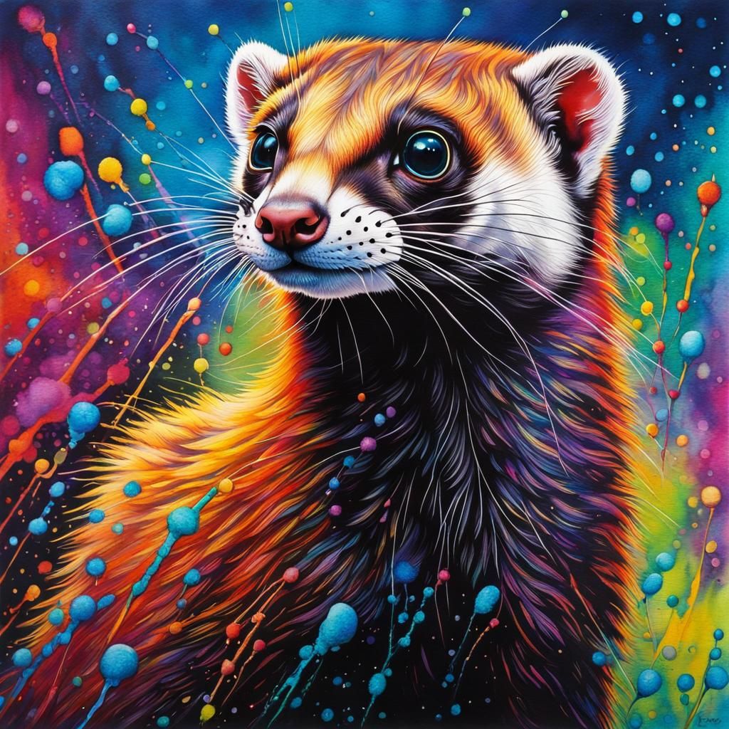 Detailed Weasel with Watercolor Ink Splatter Effect
