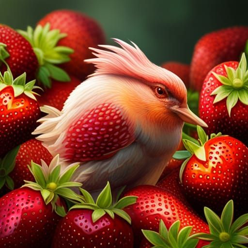 Hyperrealistic Strawberry Chicken in Patch: Splash Art