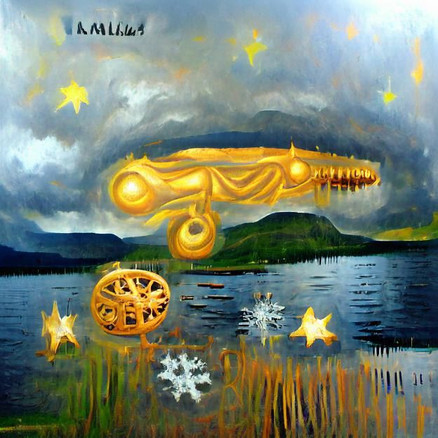 Golden Runic Machine in Kalevala Art Style
