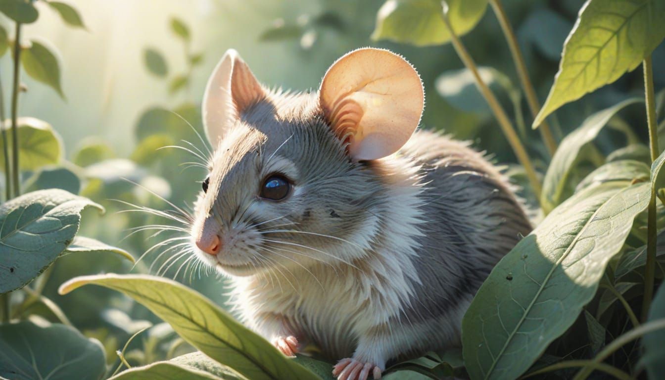 Watercolor Mouse Hiding Behind Leaf