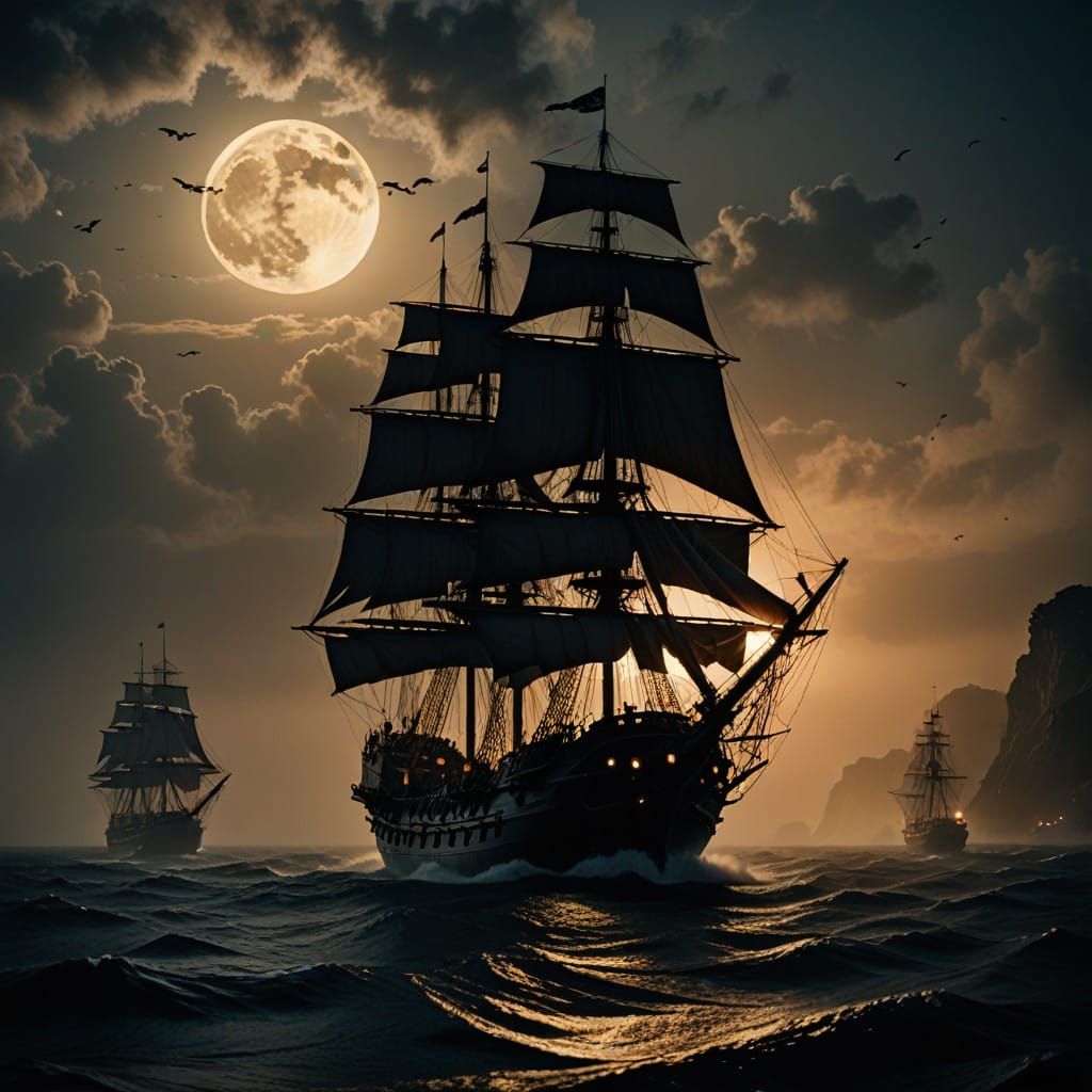 Merchant Ship Escapes Pirate Vessels in Dark, Fog-Shrouded O...