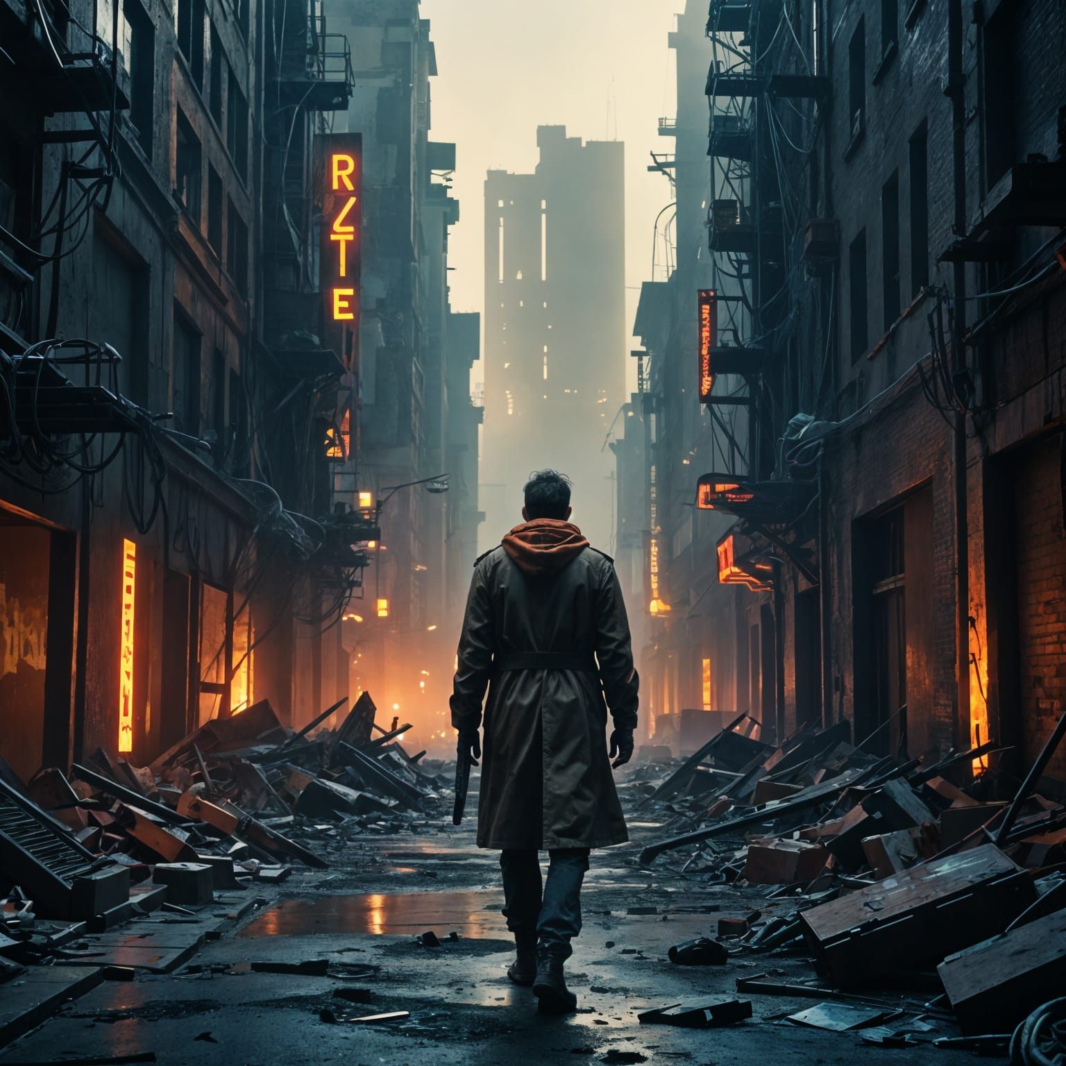 Dystopian World Under a Grim Sky