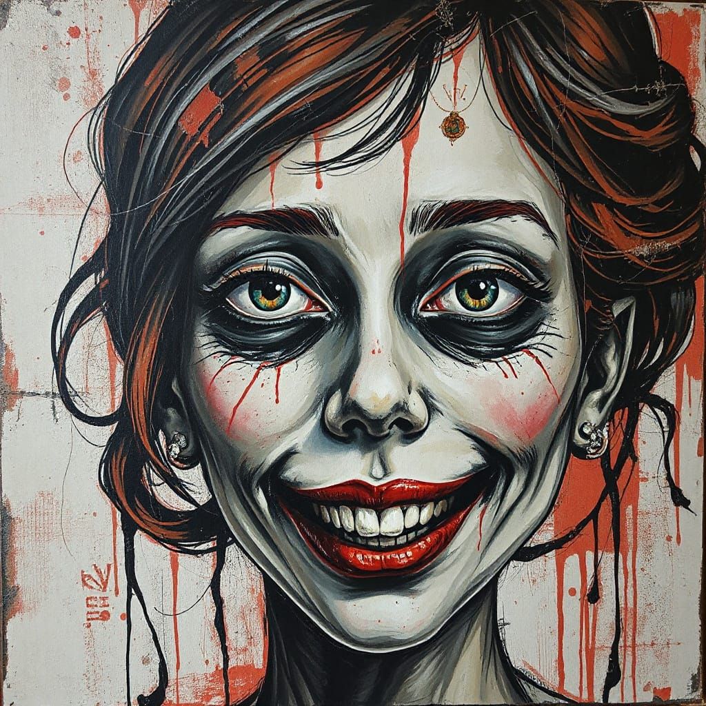 Abstract Expressionist Portrait with Surreal Horror Twist