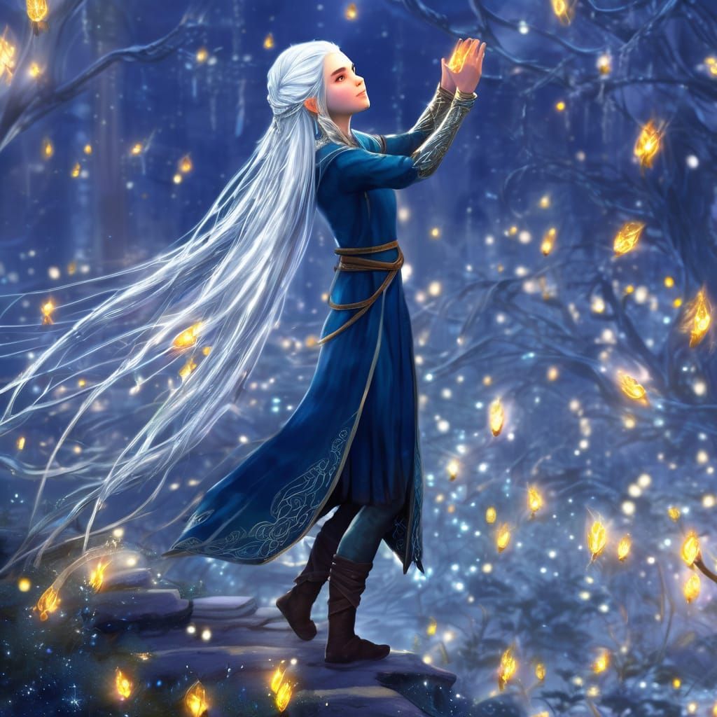 Elf Girl with Silver Hair in Digital Painting Style