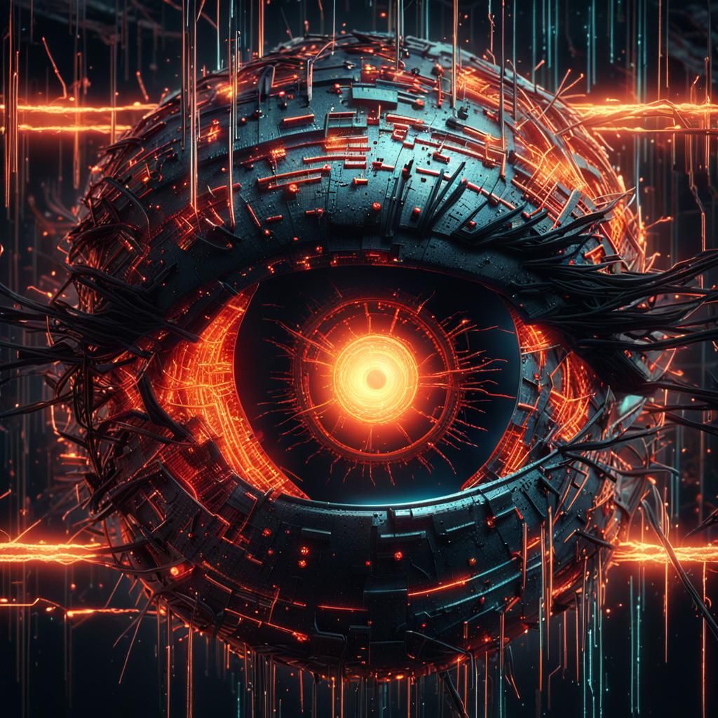 Cyberpunk Horror: Severed Eyeball with Circuitry