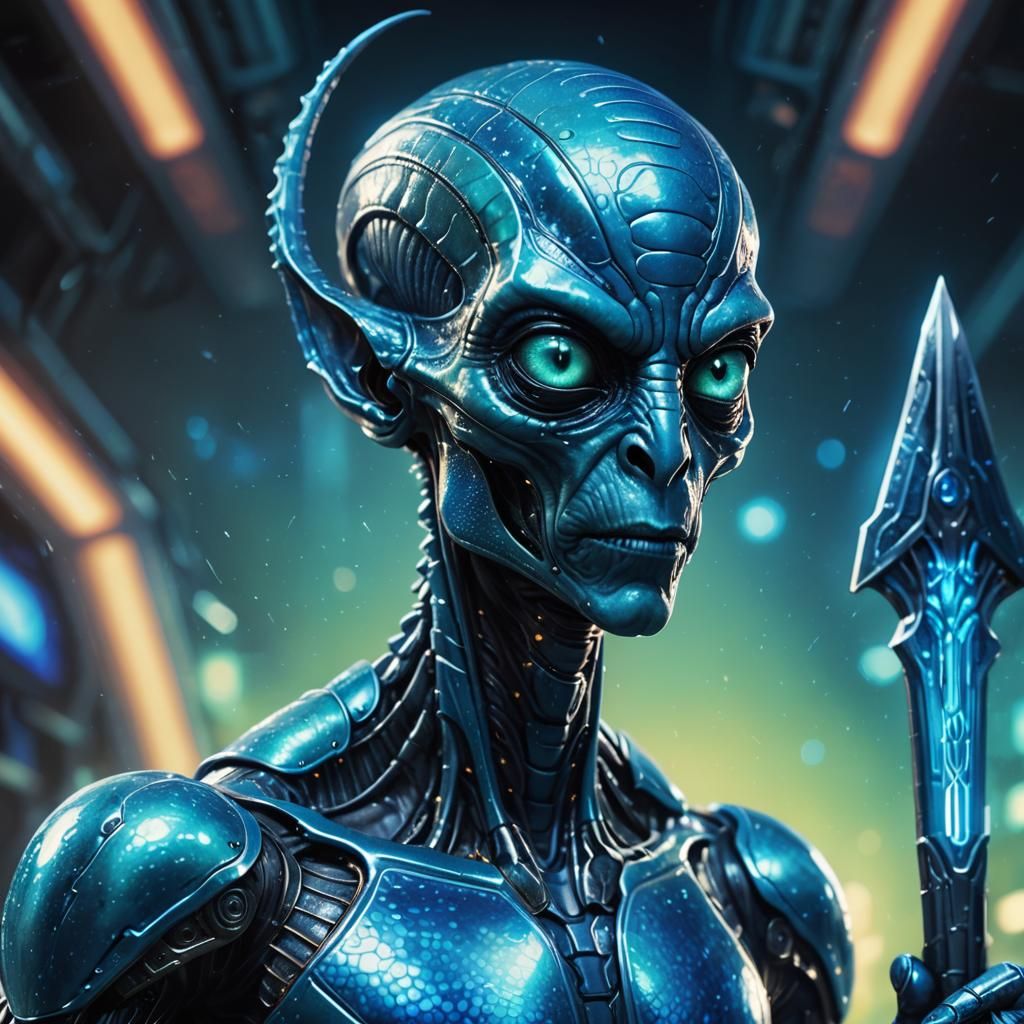 Detailed Portrait of a Blue Alien in Science Fiction Style
