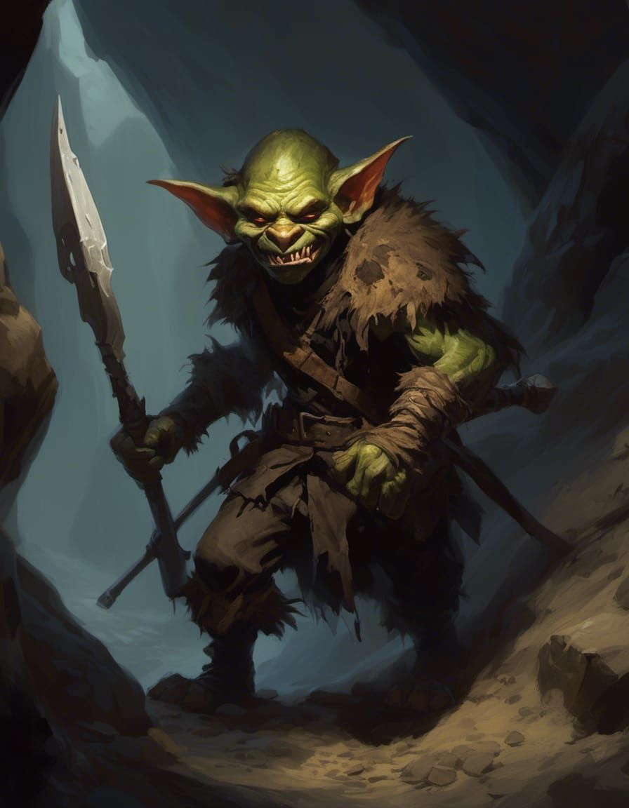 Savage Goblin Lurking in Dark D&D Cave