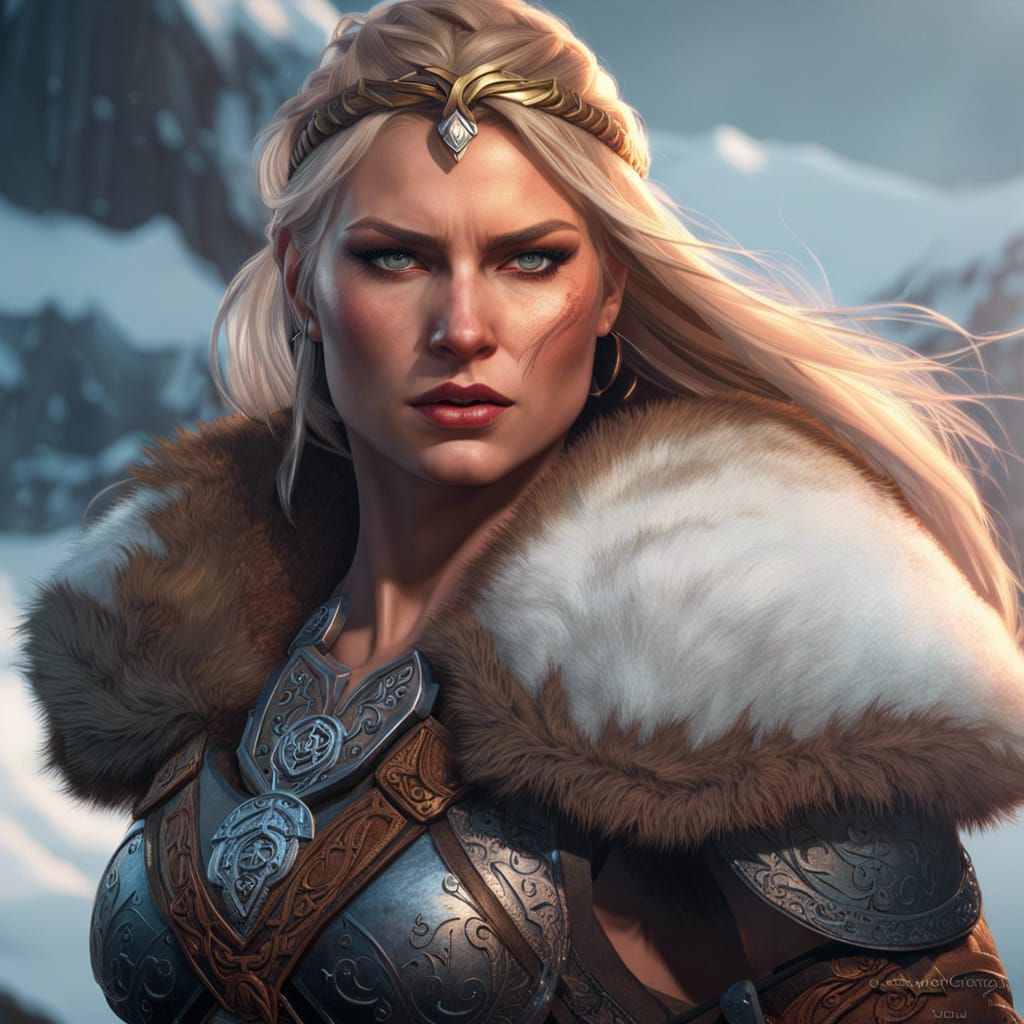 portrait fierce barbarian woman viking xena arctic climate