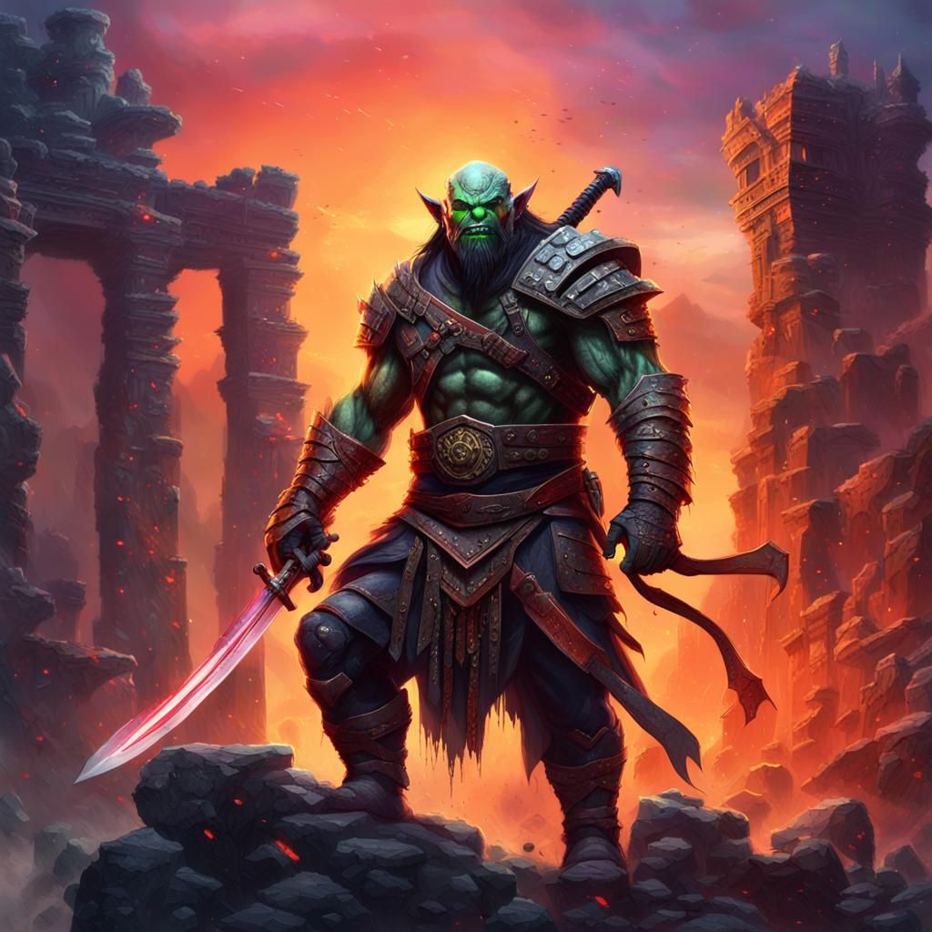 Laser Orc Ninja Assassin on Ancient Ruins