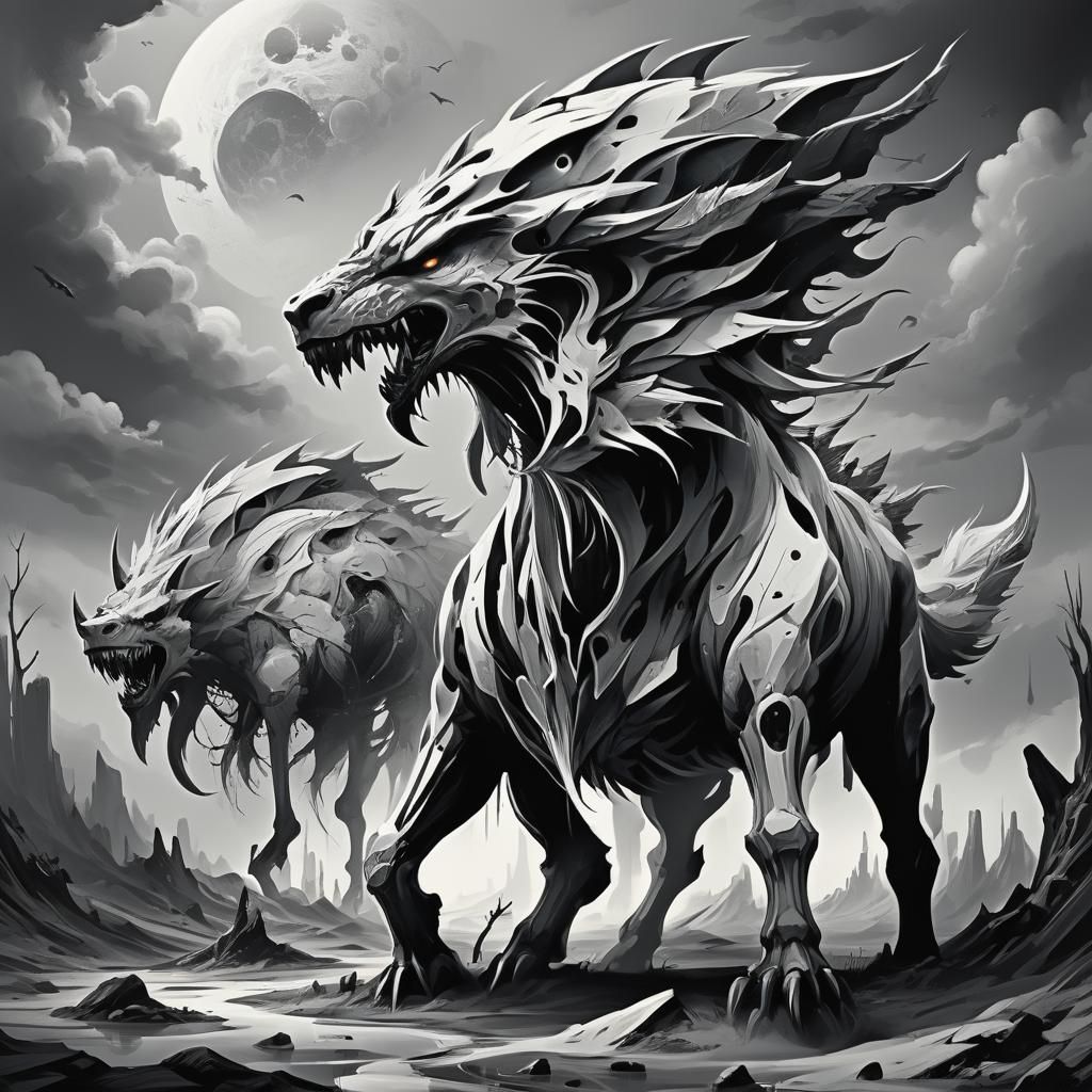 Monochrome Alien Creature in Surreal Art Style