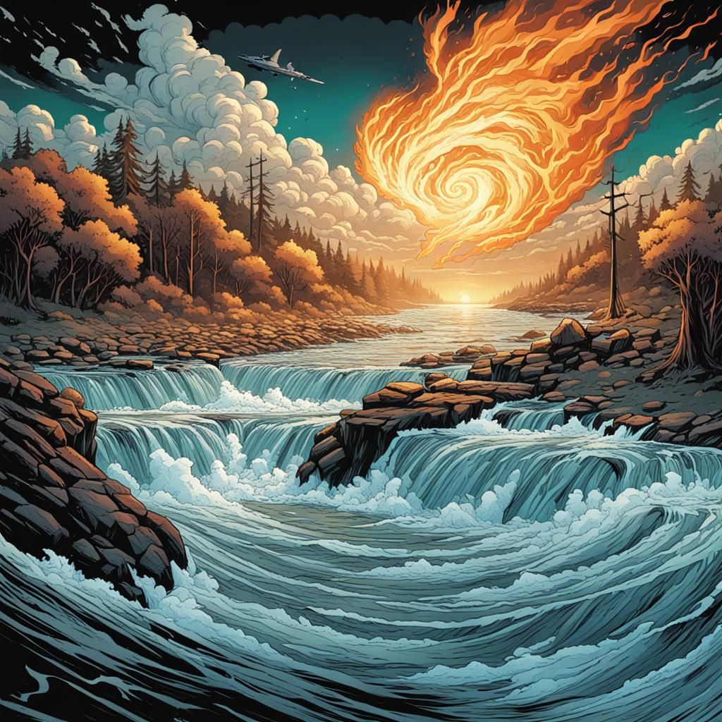 Dreamlike Comic Art: River, Storm, Wildfire, Apocalypse