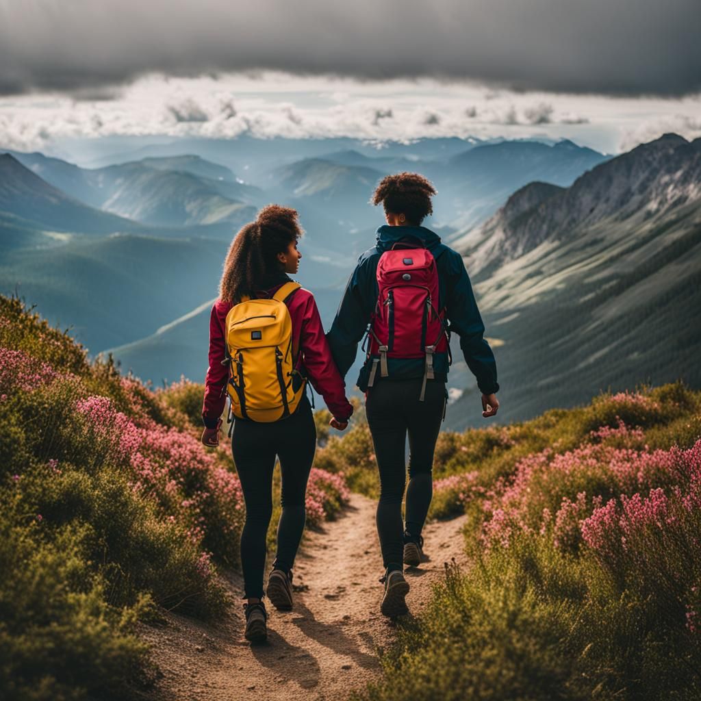 Teenagers Hiking Hand-in-Hand in the Mountains