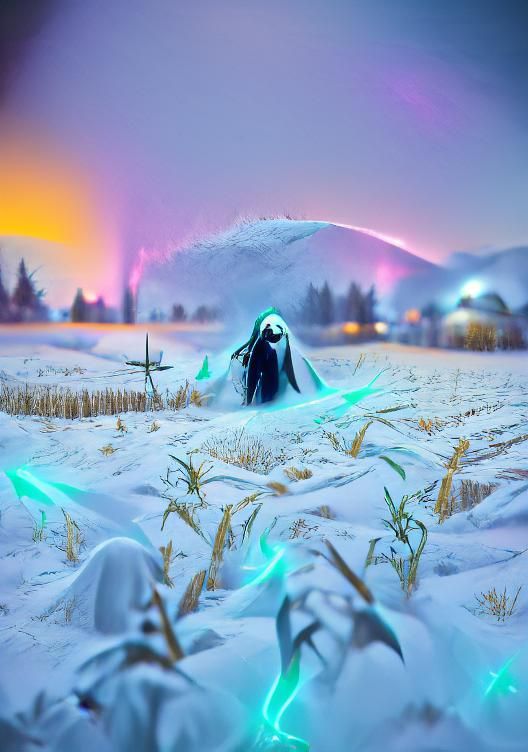 Winter Reaper Under Aurora Borealis