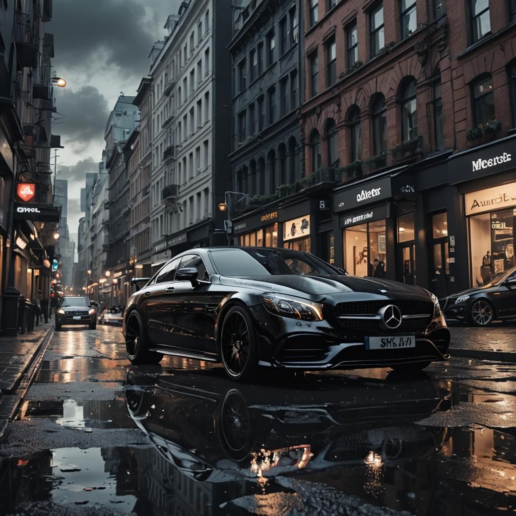 Tuned Mercedes AMG in Gloss Black, 4K Digital Art