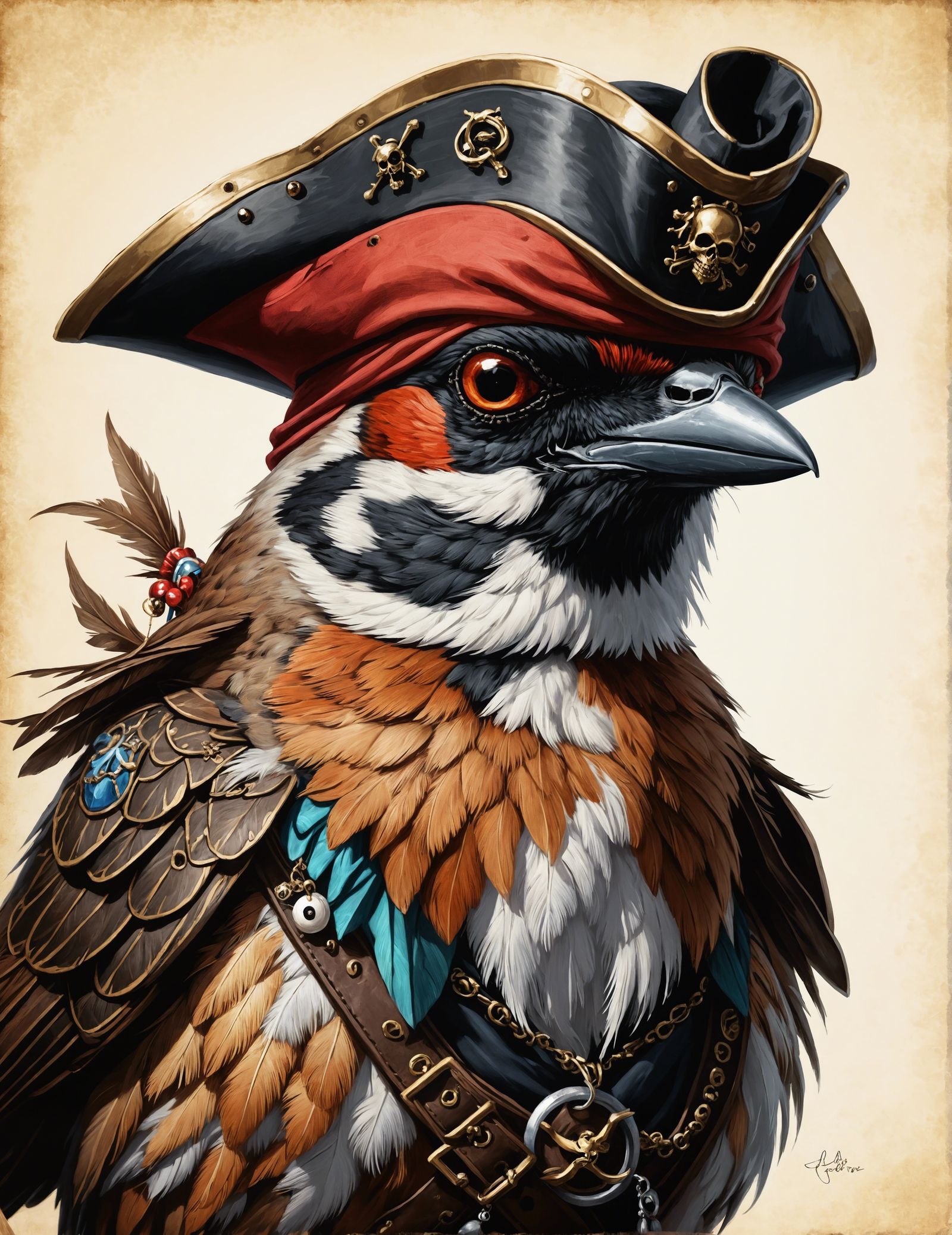 Sparrow Pirate Portrait in Cartoon Style