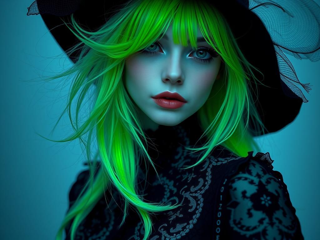 Neon-Haired Woman in Cyberpunk Portrait