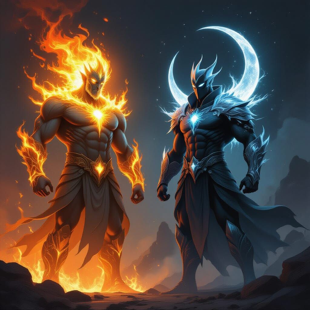 Celestial Gods: Solar Fire and Lunar Mist