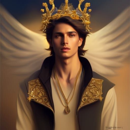 Angelic Prince with Gold Accessories: Hyperdetailed Portrait