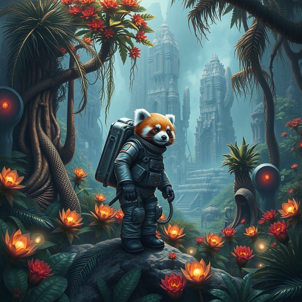 Majestic Alien Jungle Expedition in Hyperrealistic Style