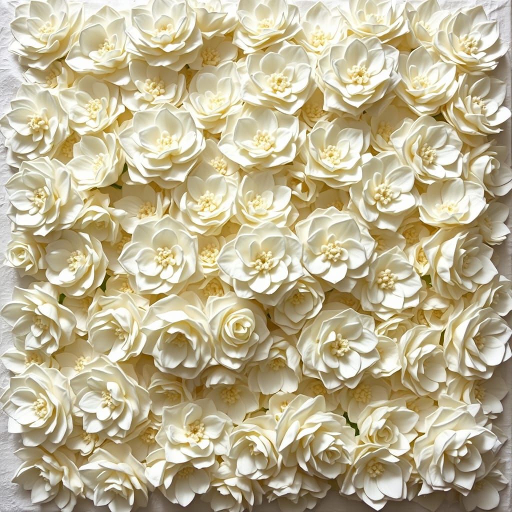 Elegant Impasto Painting of 100 White Flowers