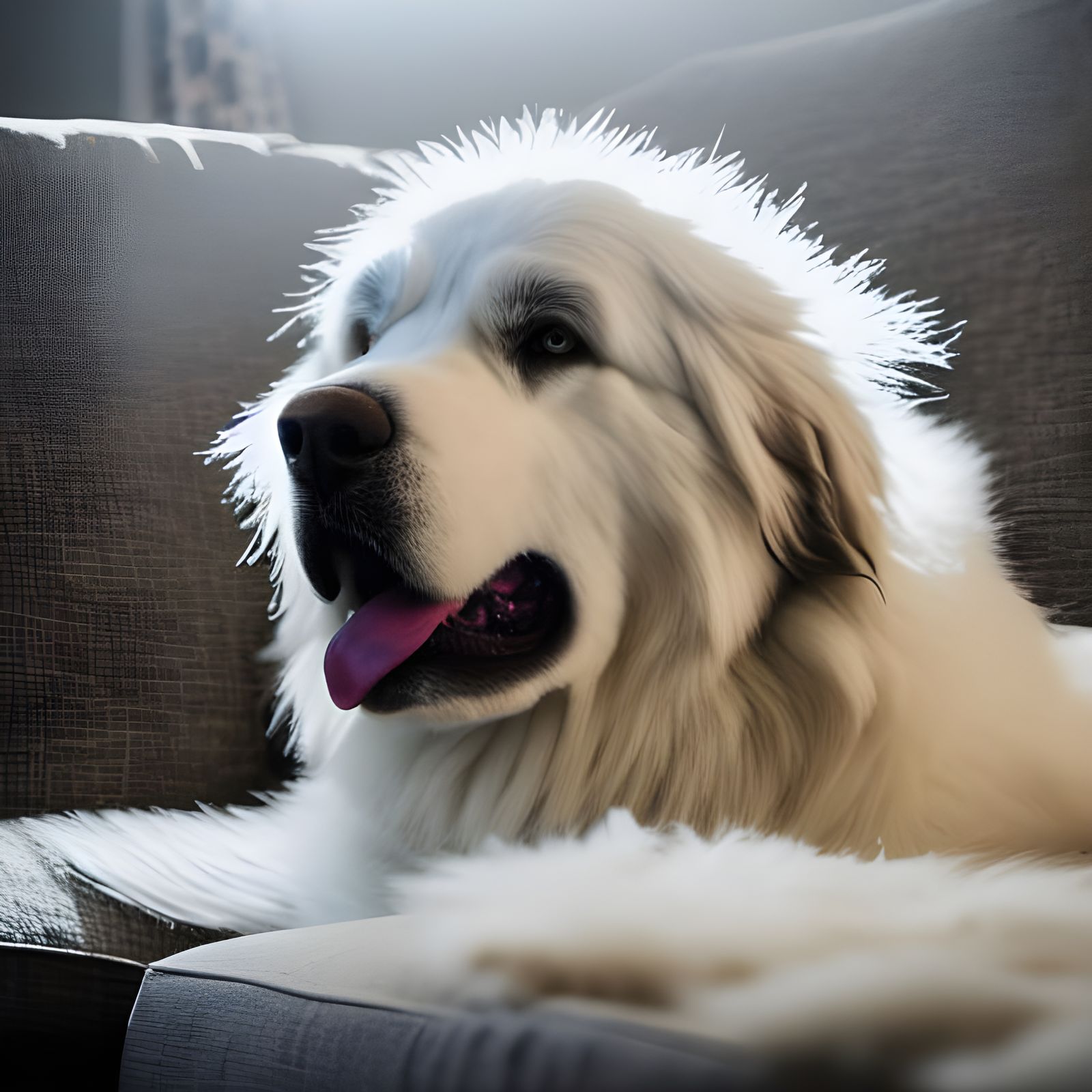 Great Pyrenees Dogs in Living Room, Abstract Illusionism