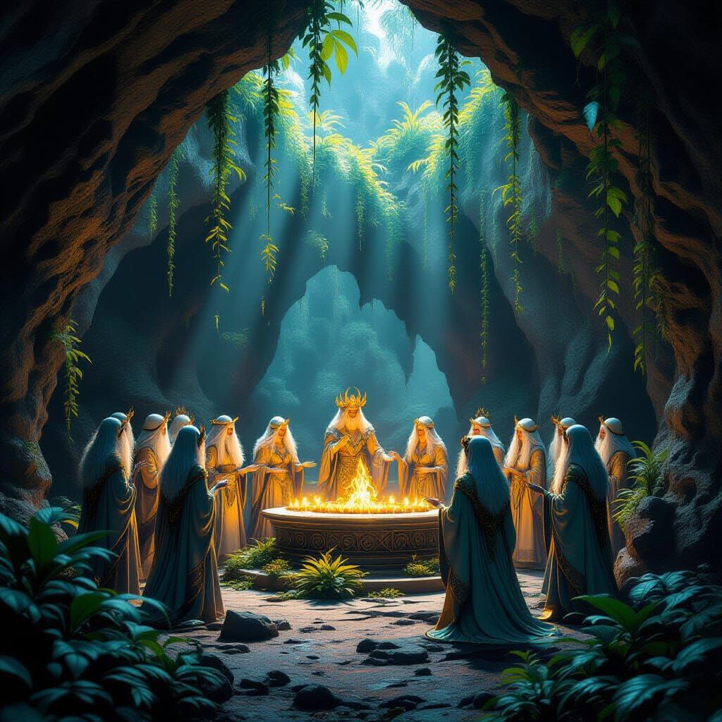 Mystical Creatures Celebrate Pagan Tradition in Ornate Cave