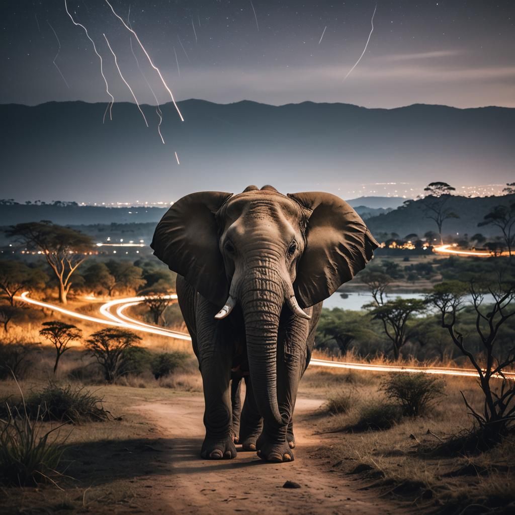 Elephant in Long Exposure Photography Style