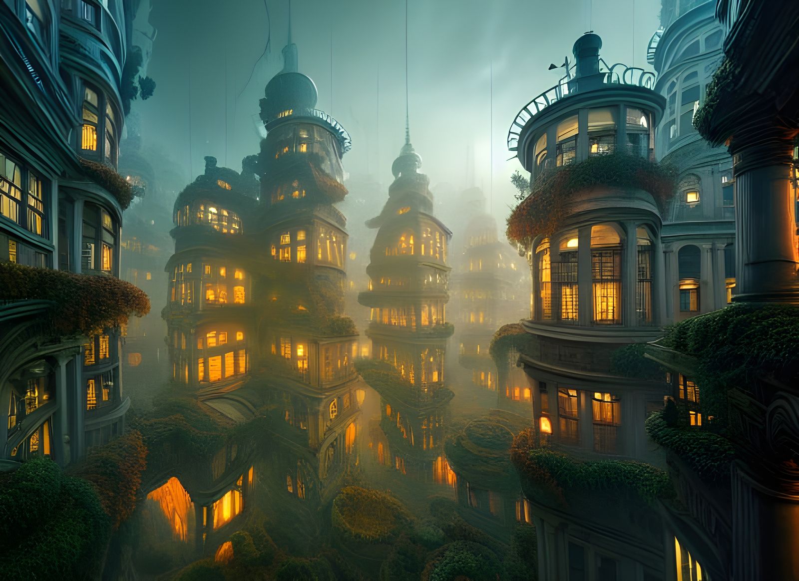 Dieselpunk Lovecraftian City Digital Painting