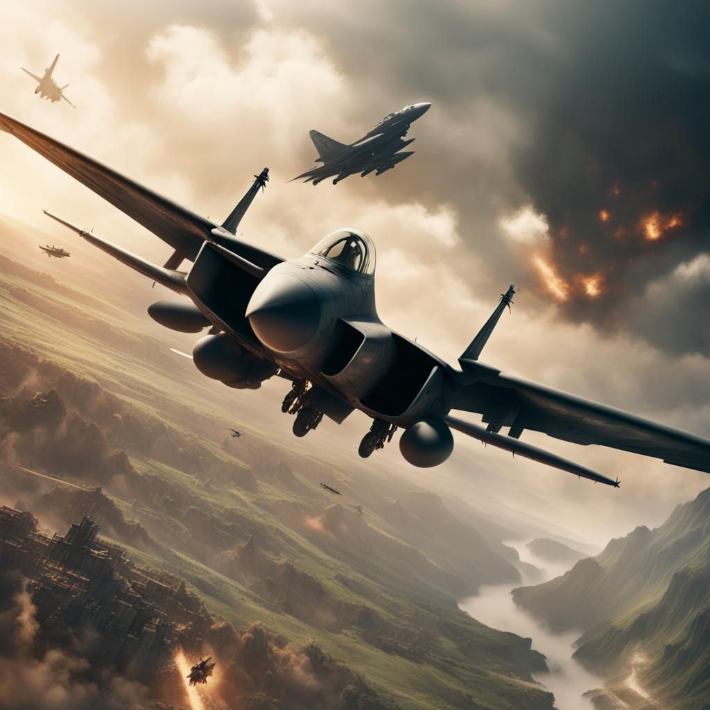 Fighter Plane Over Battle: Dramatic Digital Matte Painting
