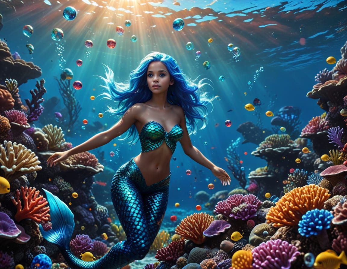 Majestic Mermaid in a Colorful Coral Reef