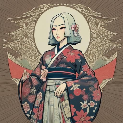 Low-Poly Kokeshi Doll in Japanese Woodblock Print Style