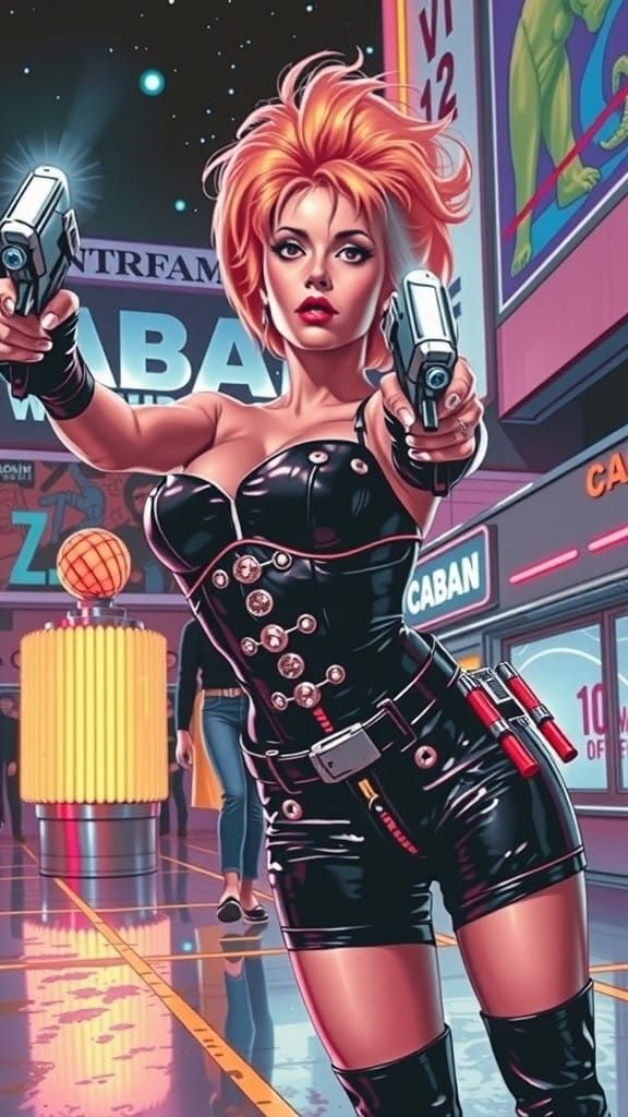 Cyberpunk Barbarella Concept Art in Neon Hues