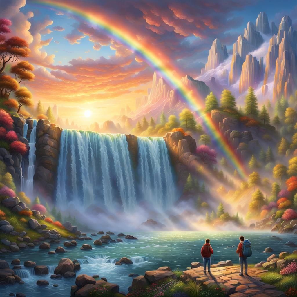Rainbow Waterfall Fantasy in Photorealistic Style
