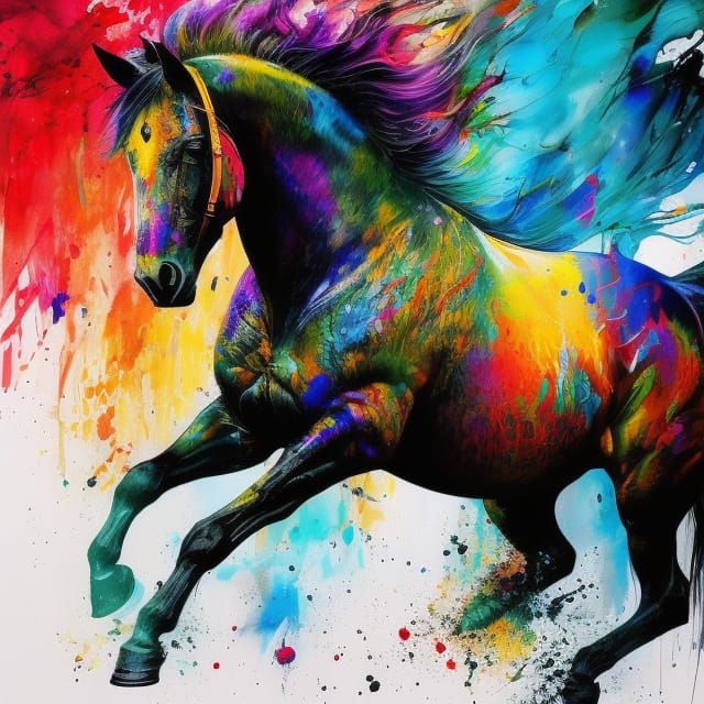 Ink Splash Horse Running in Colorful 3D