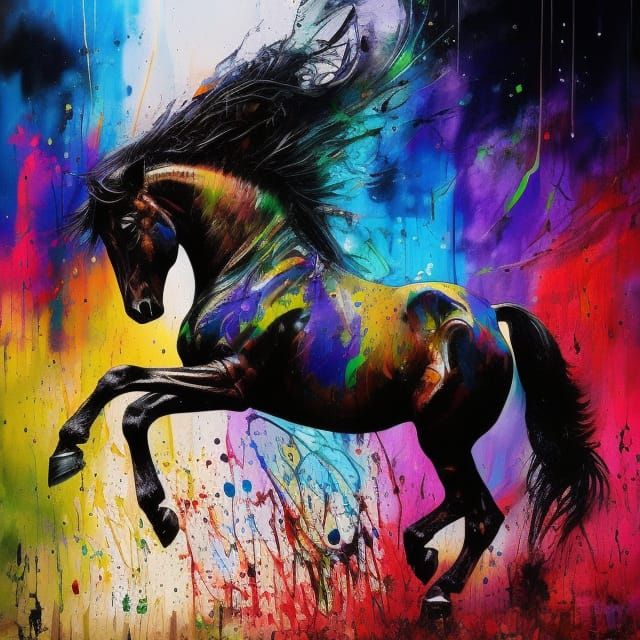 Dynamic Ink Splash Horse in Vivid Colors